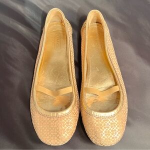 Coach Valari Gold Lazered Leather Ballerina Flats Loafers Mary Janes Size 8